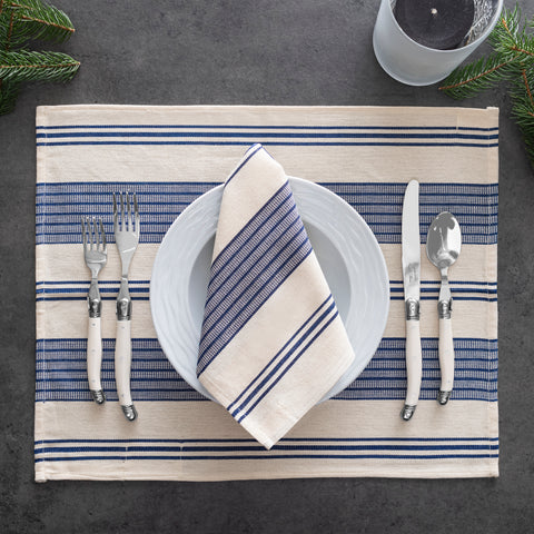 French Home Set of 4 Blue and Cream Striped Placemats