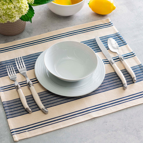 French Home Set of 4 Blue and Cream Striped Placemats