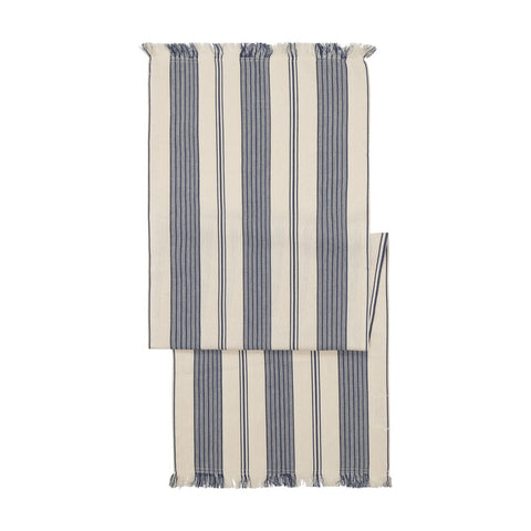 French Home 18”x 57” Blue and Cream Striped Table Runner