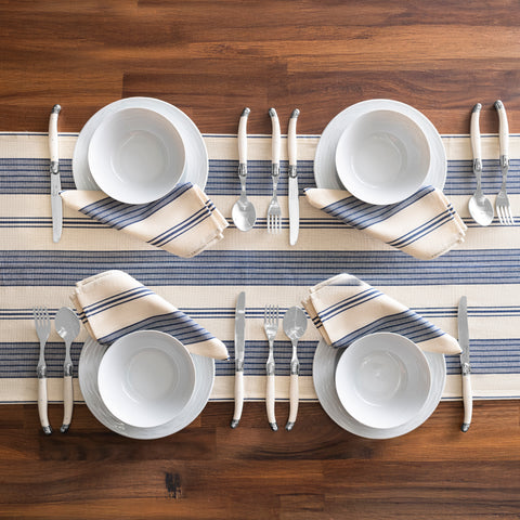 French Home 18”x 57” Blue and Cream Striped Table Runner