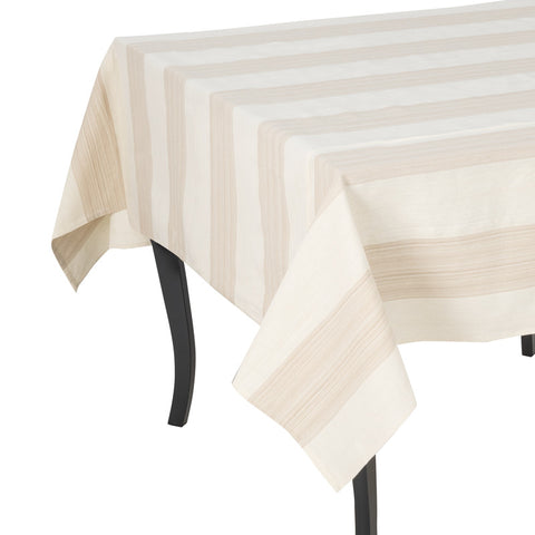 French Home 71" x 95" Cream and Tan Striped Tablecloth