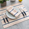 French Home Set of 4 Cream, Blue, and Pink Striped Napkins