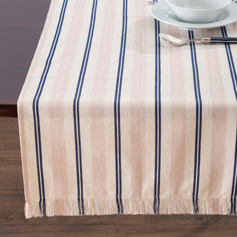 French Home 18”x 57” Cream, Blue, and Pink Striped Table Runner