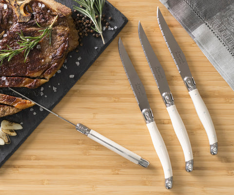 French Home Set of 4 Laguiole Faux Ivory Steak Knives