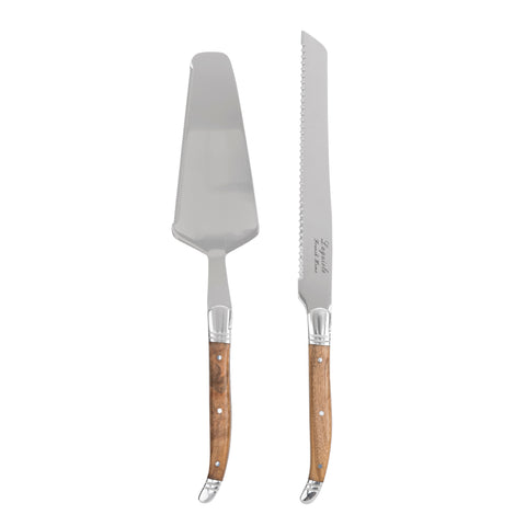 French Home Laguiole 2-Piece Olive Wood Cake Knife and Pie Lifter Set