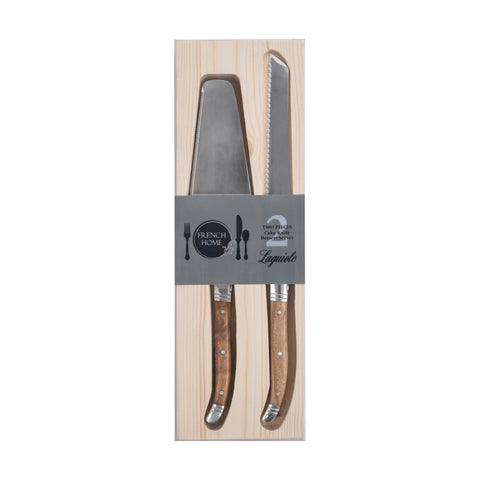 French Home Laguiole 2-Piece Olive Wood Cake Knife and Pie Lifter Set