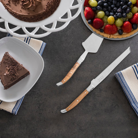 French Home Laguiole 2-Piece Olive Wood Cake Knife and Pie Lifter Set