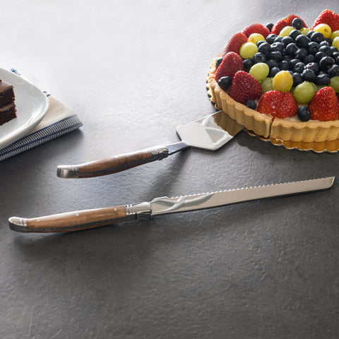 French Home Laguiole 2-Piece Olive Wood Cake Knife and Pie Lifter Set