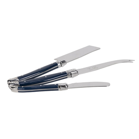 French Home 3-Piece Laguiole Cheese Knife Set with Navy Handles
