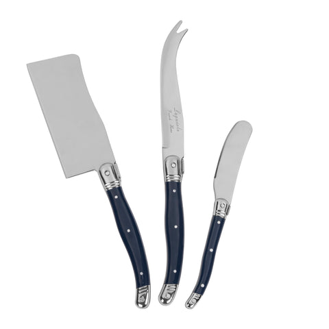 French Home 3-Piece Laguiole Cheese Knife Set with Navy Handles
