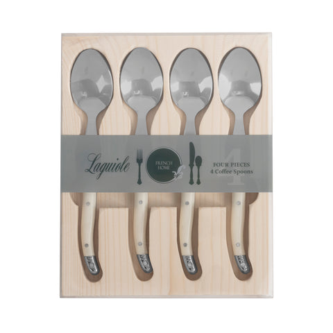 French Home Set of 4 Laguiole Faux Ivory Coffee Spoons