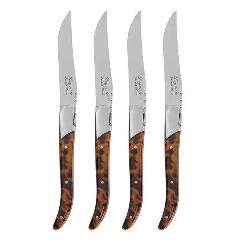 French Home Tortoise Shell 4-Piece Laguiole Connoisseur Steak Knife Set