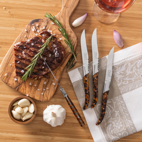 French Home Tortoise Shell 4-Piece Laguiole Connoisseur Steak Knife Set