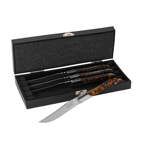 French Home Tortoise Shell 4-Piece Laguiole Connoisseur Steak Knife Set