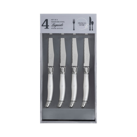 French Home Set of 4 Laguiole Steak Knives, Pearlized White