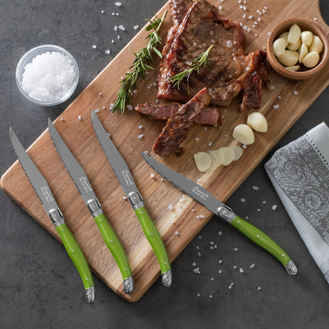 French Home Set of 4 Laguiole Steak Knives, Spring Green