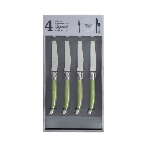 French Home Set of 4 Laguiole Steak Knives, Spring Green