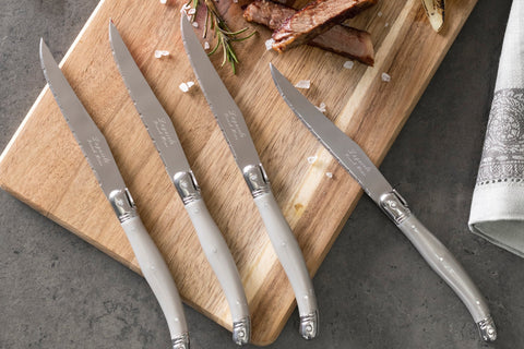 French Home Set of 4 Laguiole Steak Knives, Pewter