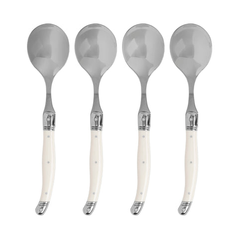 French Home, Set of 4, Laguiole Soup Spoons with Faux Ivory Handles