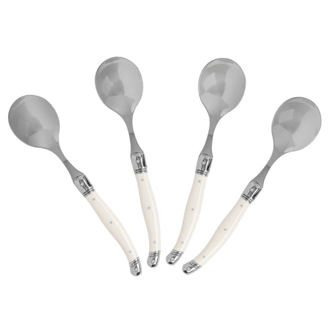 French Home, Set of 4, Laguiole Soup Spoons with Faux Ivory Handles