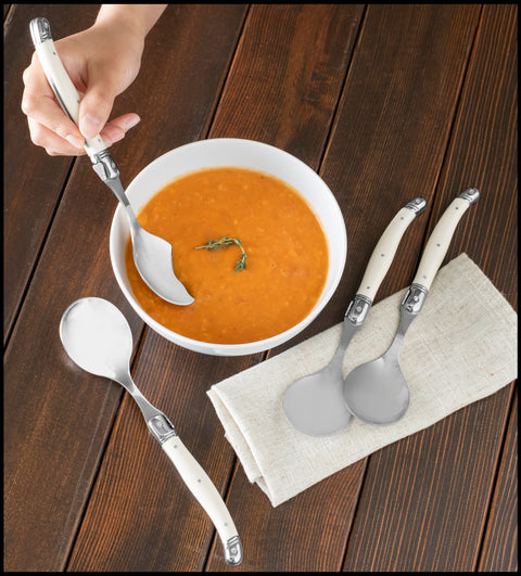 French Home, Set of 4, Laguiole Soup Spoons with Faux Ivory Handles