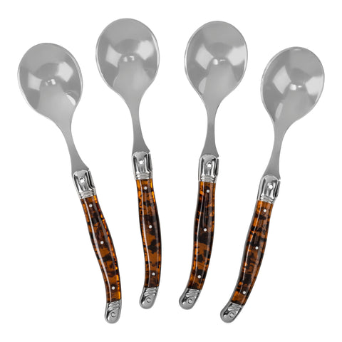 French Home Laguiole Set of 4 Tortoise Shell Soup Spoons