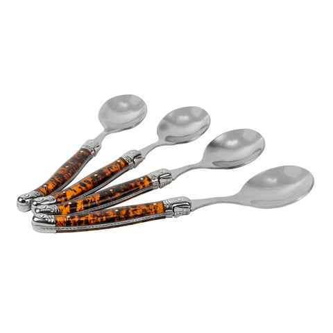 French Home Laguiole Set of 4 Tortoise Shell Soup Spoons