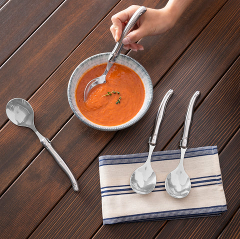 French Home Set of 4 Soup Spoons with Stainless Steel Handles