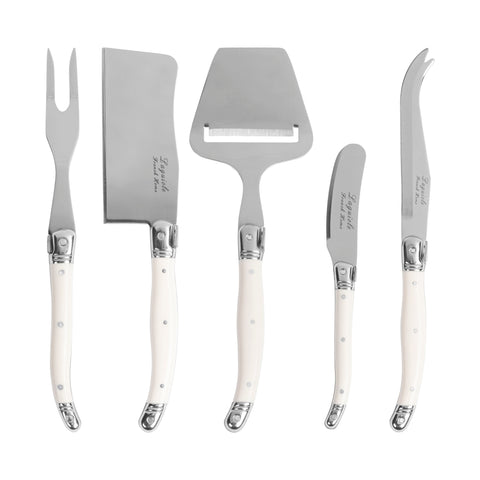 French Home 5-Piece Laguiole Cheese Knife, Fork, and Slicer Set with Faux Ivory Handles