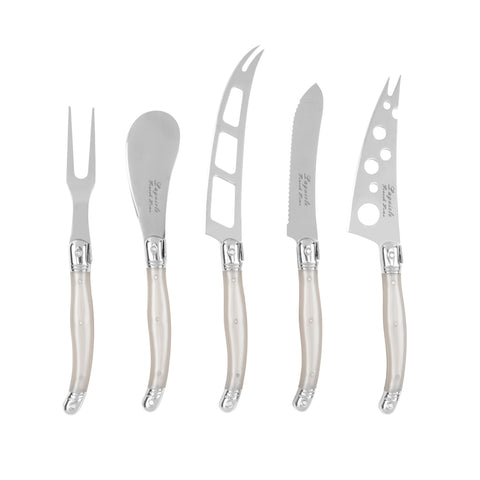 French Home 5-Piece Artisan Laguiole Cheese Knife Set with Pearlized White Handles