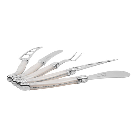 French Home 5-Piece Artisan Laguiole Cheese Knife Set with Pearlized White Handles