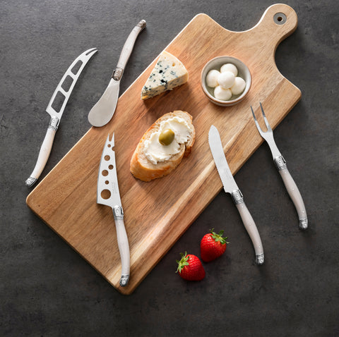 French Home 5-Piece Artisan Laguiole Cheese Knife Set with Pearlized White Handles