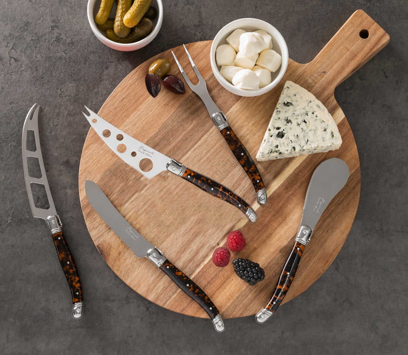 French Home 5-Piece Artisan Laguiole Cheese Knife Set with Tortoise Sh