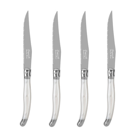 French Home Laguiole Connoisseur 4-Piece Steak Knife Set with Pearl White Handles