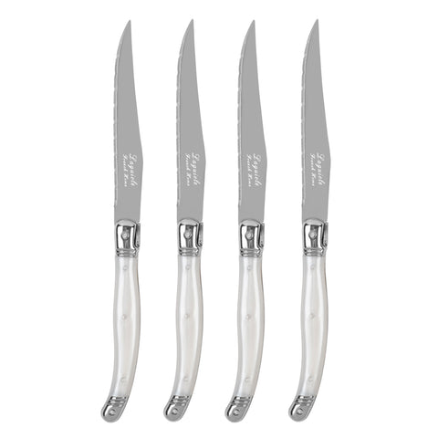 French Home Laguiole Connoisseur 4-Piece Steak Knife Set with Pearl White Handles