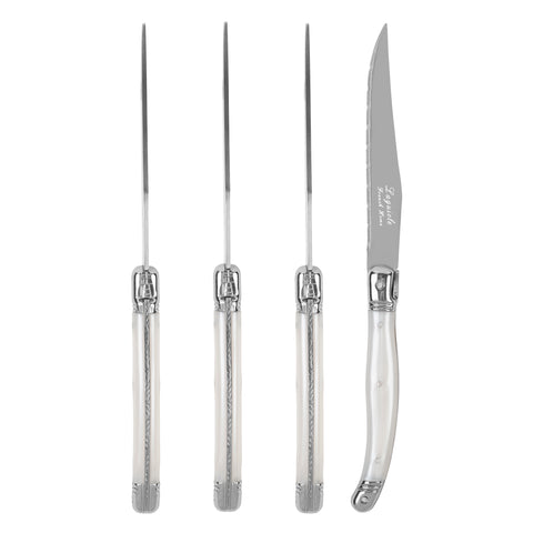 French Home Laguiole Connoisseur 4-Piece Steak Knife Set with Pearl White Handles