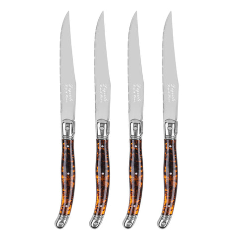 French Home Laguiole Connoisseur 4-Piece Steak Knife Set with Tortoise Handles