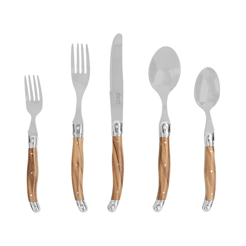French Home 20-Piece 18/10 Stainless Steel Laguiole Flatware Set with Faux Olive Wood Handles