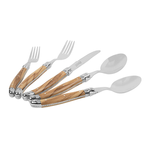 French Home 20-Piece 18/10 Stainless Steel Laguiole Flatware Set with Faux Olive Wood Handles