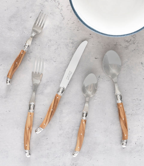 French Home 20-Piece 18/10 Stainless Steel Laguiole Flatware Set with Faux Olive Wood Handles