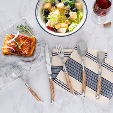 French Home 20-Piece 18/10 Stainless Steel Laguiole Flatware Set with Faux Olive Wood Handles