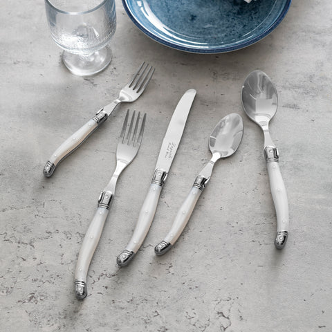 French Home Laguiole Connoisseur 20-Piece 18/10 Stainless-Steel Flatware Set with Pearl White Handles
