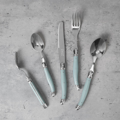 French Home Laguiole Connoisseur 20-Piece 18/10 Stainless-Steel Misty Blue Flatware Set