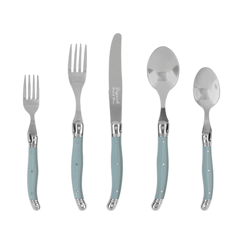 French Home Laguiole Connoisseur 20-Piece 18/10 Stainless-Steel Misty Blue Flatware Set