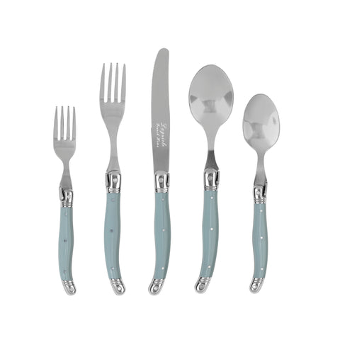 French Home Laguiole Connoisseur 20-Piece 18/10 Stainless-Steel Misty Blue Flatware Set