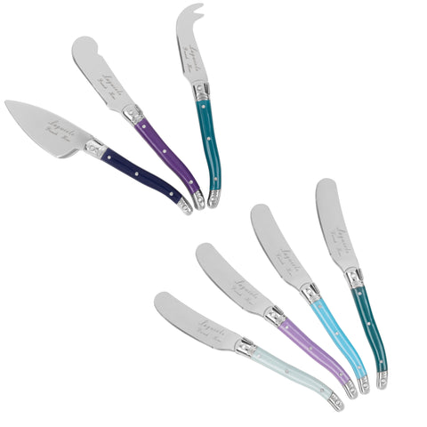 French Home 7-Piece Laguiole Cheese Knives and Spreaders - Plum Rose