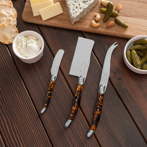 French Home 3-Piece Laguiole Tortoise Shell Cheese Knife Set