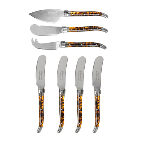 French Home 7-Piece Laguiole Tortoise Shell Cheese Knife and Spreaders Set