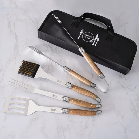 French Home Set of 4 Laguiole BBQ Tools with Storage Case