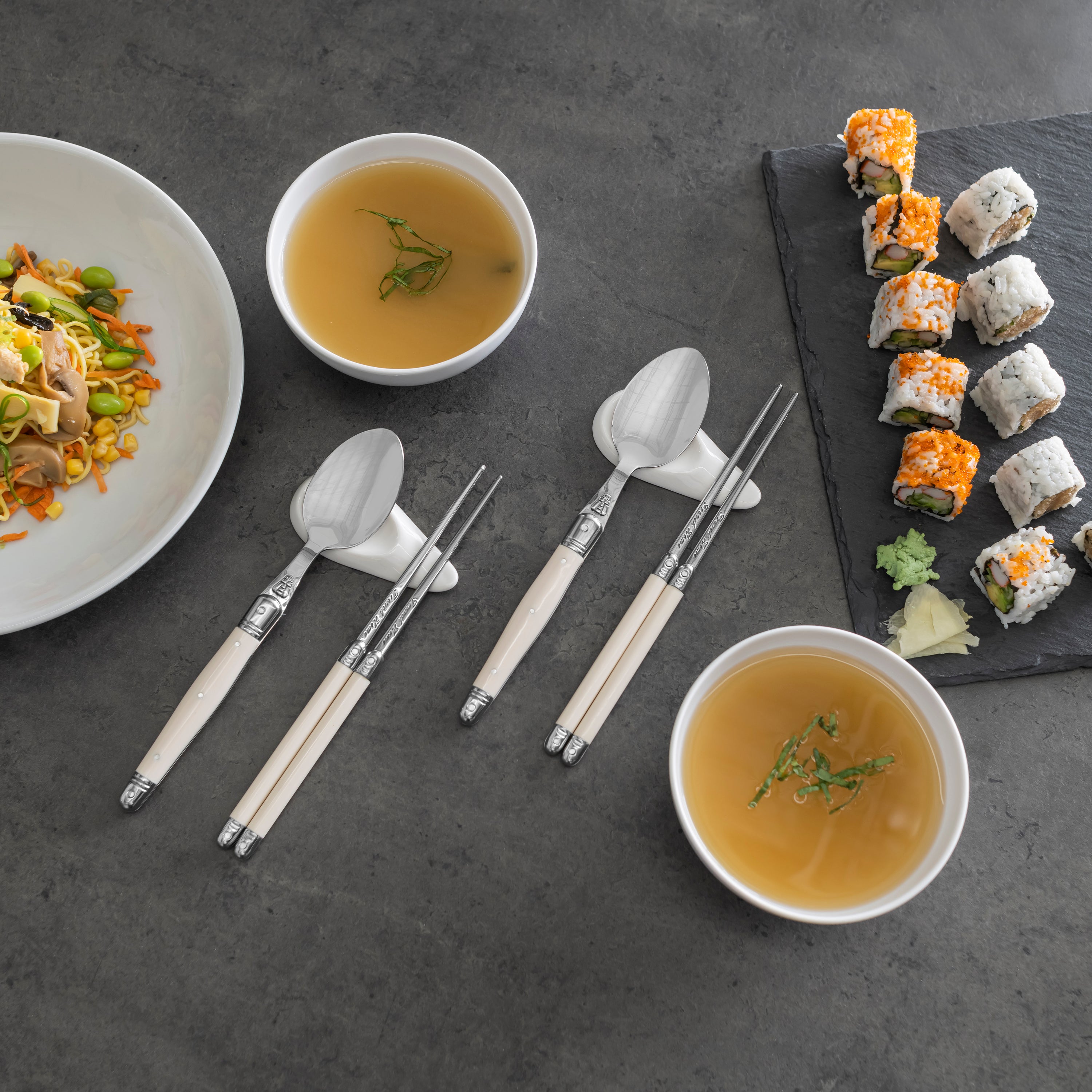 French Home Chopsticks, Spoons and Ceramic Rests